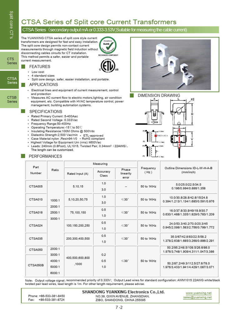 CTSA Series Split Core Transformers | PDF | Alternating Current ...