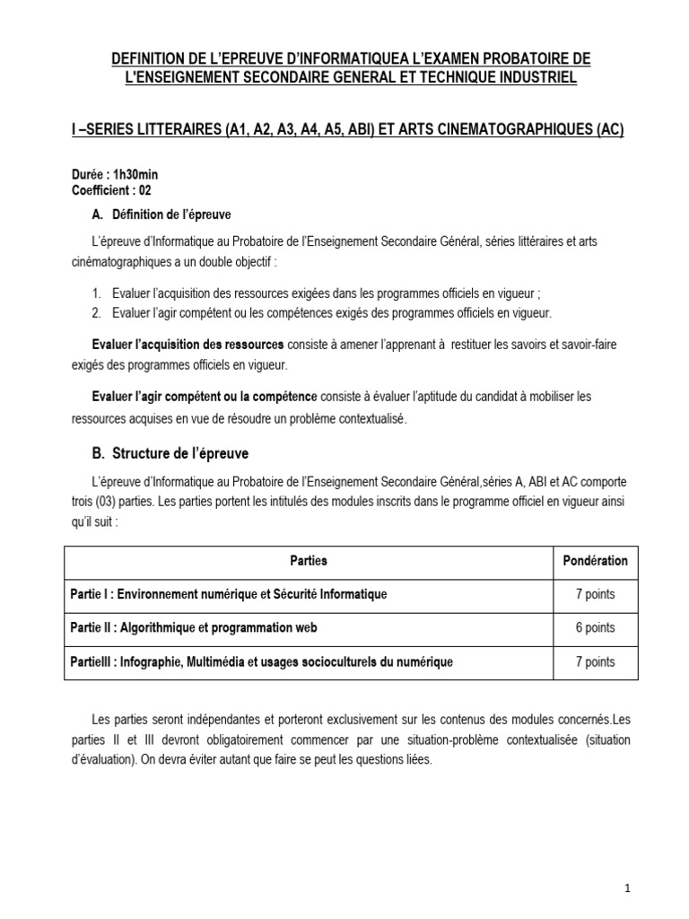Définition de l'épreuve d'informatique | PDF | Informatique ...