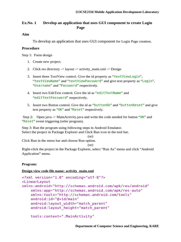 MAD Lab Record | PDF | Android (Operating System) | Application Software