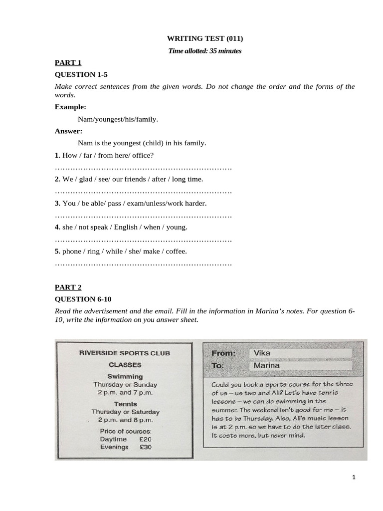 Writing Test 011 | PDF