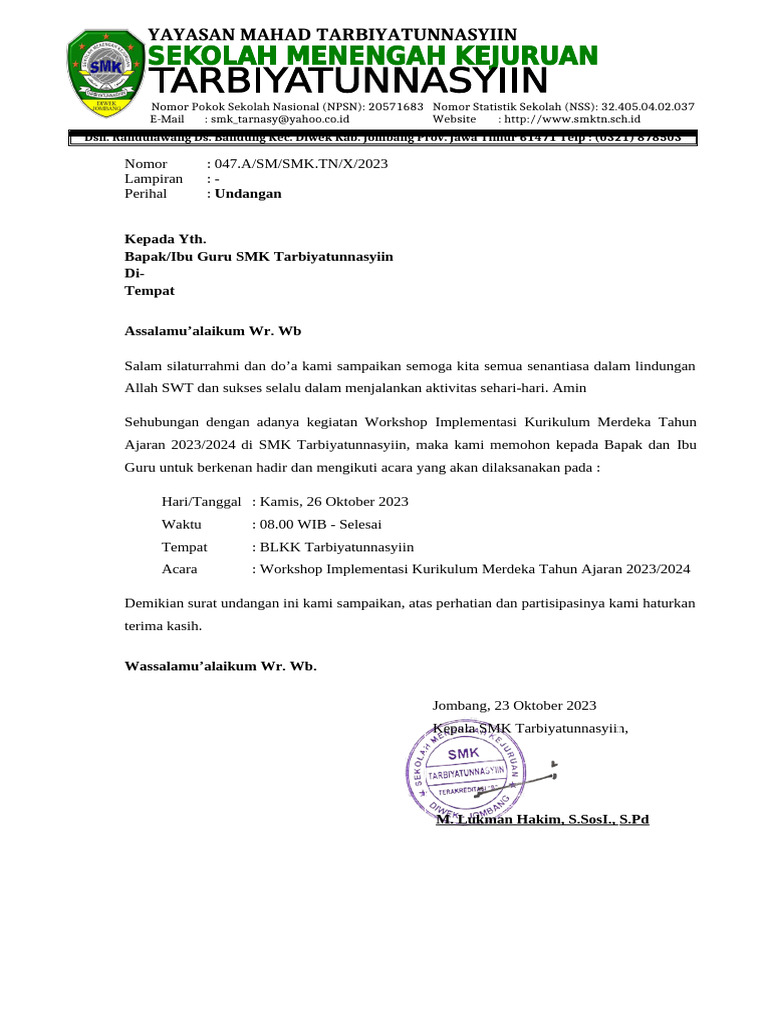 Undangan Workshop Kurikulum Merdeka 2023 | PDF