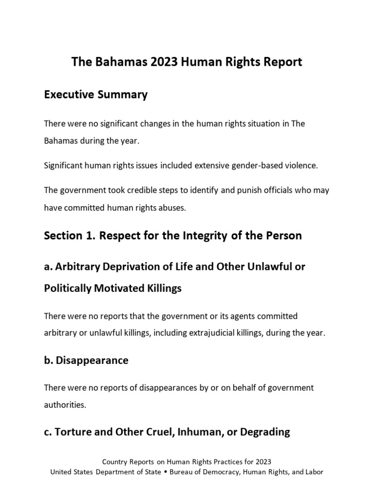 2023 Human Rights Report: The Bahamas | PDF | Detention (Imprisonment ...