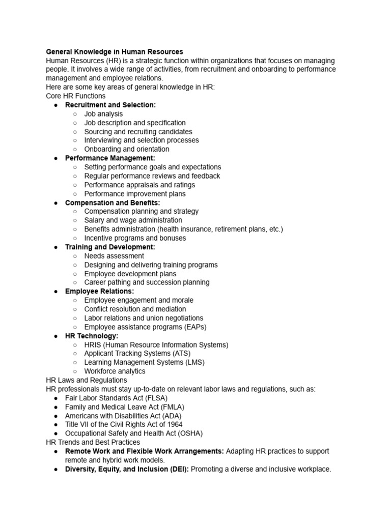 General Knowledge in Human Resource | PDF | Employment | Recruitment