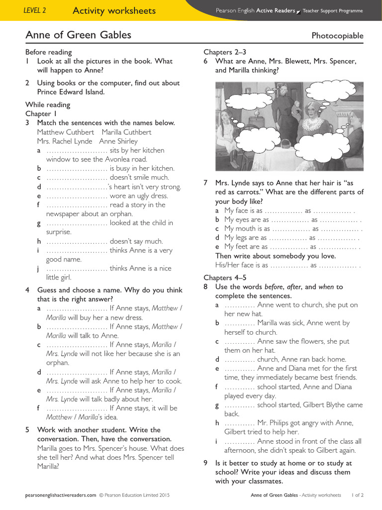 Anne of Green Gables Activity Worksheets | PDF | Anne Of Green Gables ...