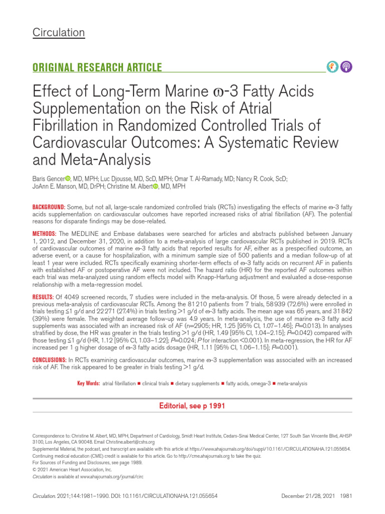 Marine Fatty Acids and AF Risk | PDF | Omega 3 Fatty Acid