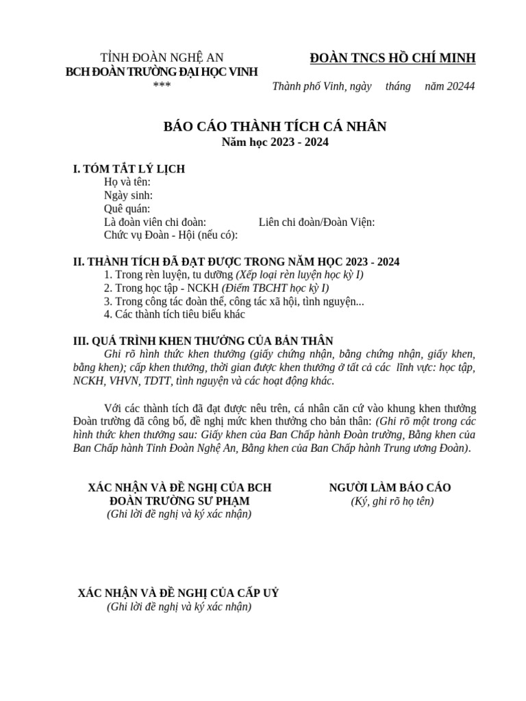 Mẫu BCTT | PDF