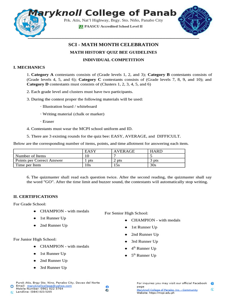 Math History - Guidelines '24 | PDF | High Schools And Secondary ...