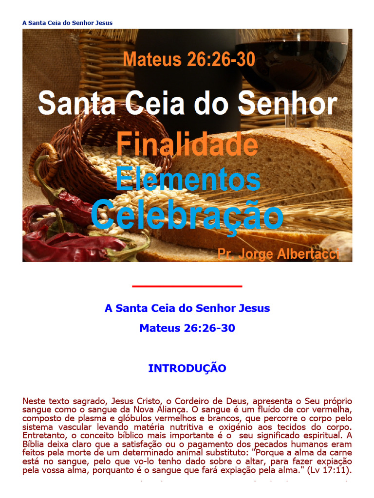 Estudo sobre a Santa Ceia do Senhor | PDF | Eucaristia | Jesus