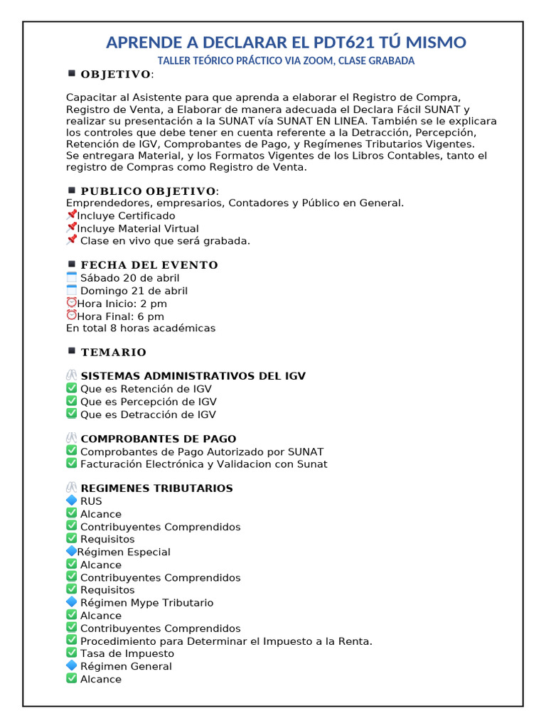 Aprende A Declarar El PDT 621tu Mismo TEMARIO | PDF | Impuestos