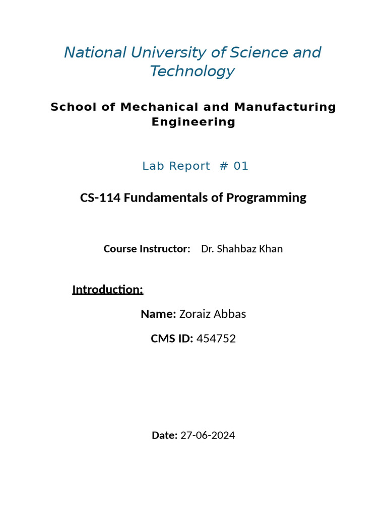 First Lab Report | PDF | C++ | Computer Programming