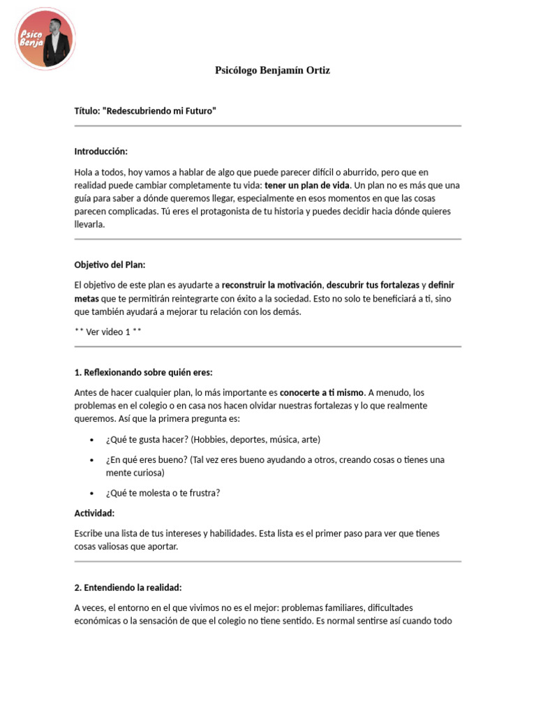 Plan de Vida para Jóvenes | PDF | Objetivo | Aprendizaje