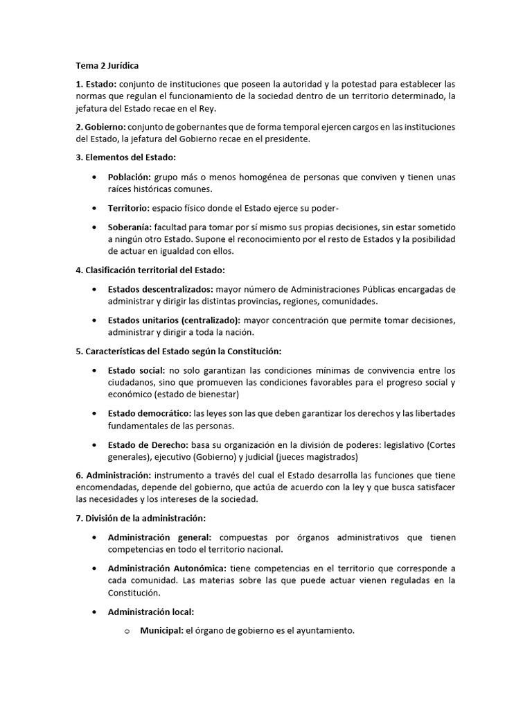 Tema 2 Jurídica | PDF | Administración Pública | Estado (política)