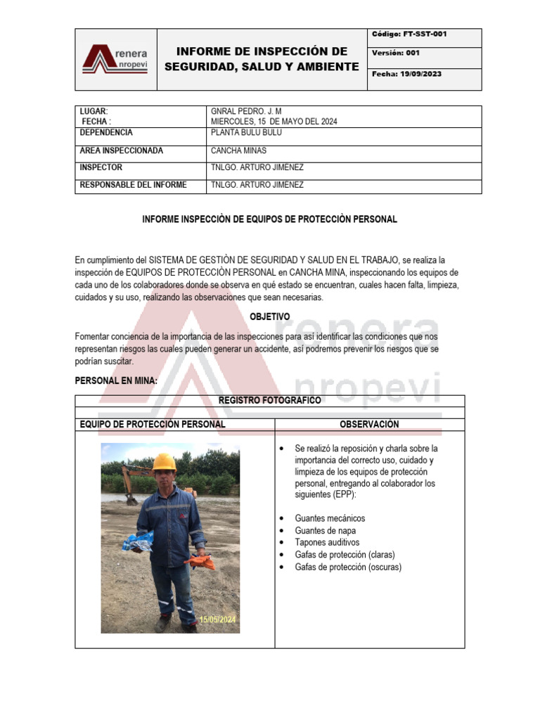 Inspeccion de Epp Minas 2024 | PDF