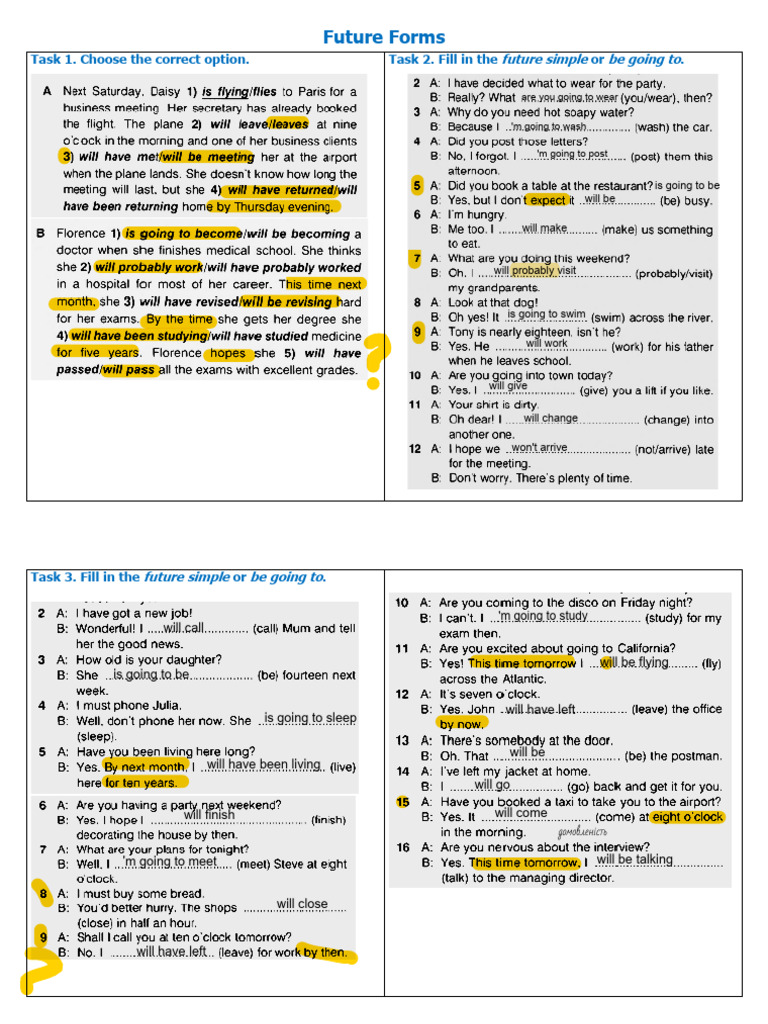 Future Forms - Homework | PDF | Linguistics | Grammar