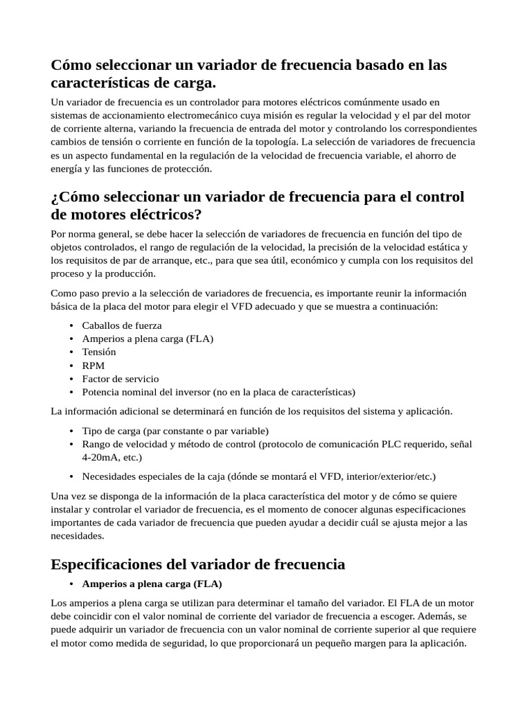 Guía para seleccionar variadores de frecuencia | PDF | Motores ...