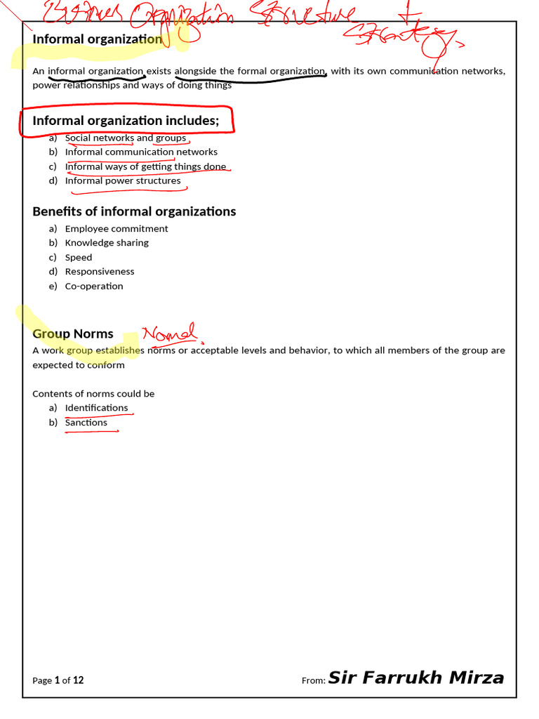 Informal Organization Insights by Mirza | PDF | Employment | Strategic ...