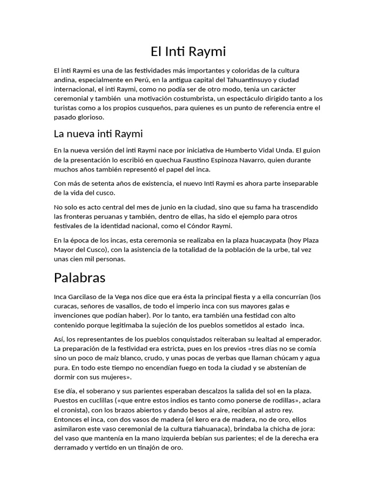 Inti Raymi: Fiesta del Sol en Cusco | PDF | Imperio Inca | Andes