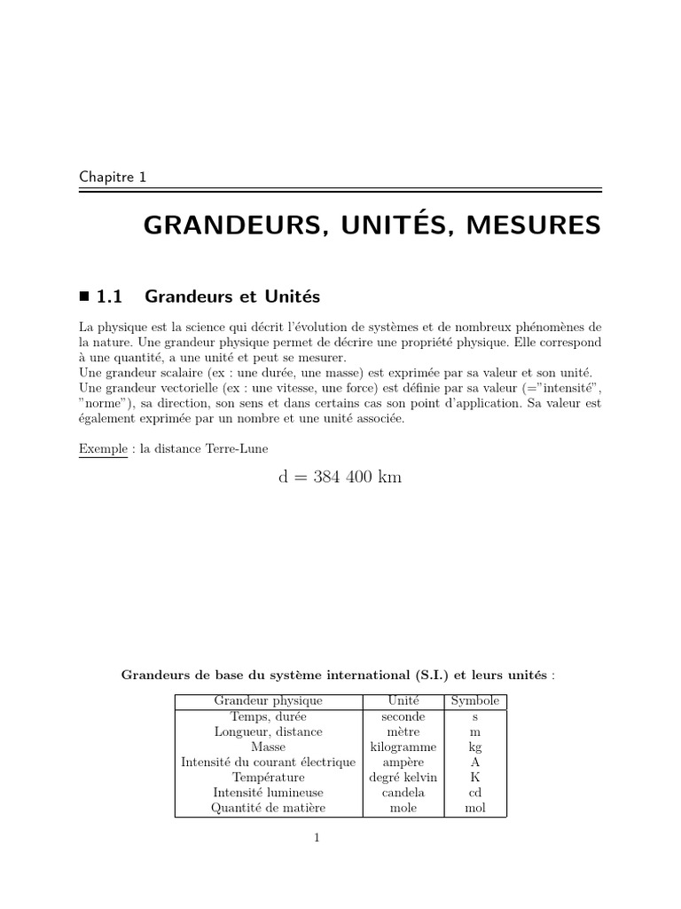 Grandeurs et unités en physique | PDF | Système international d'unités ...