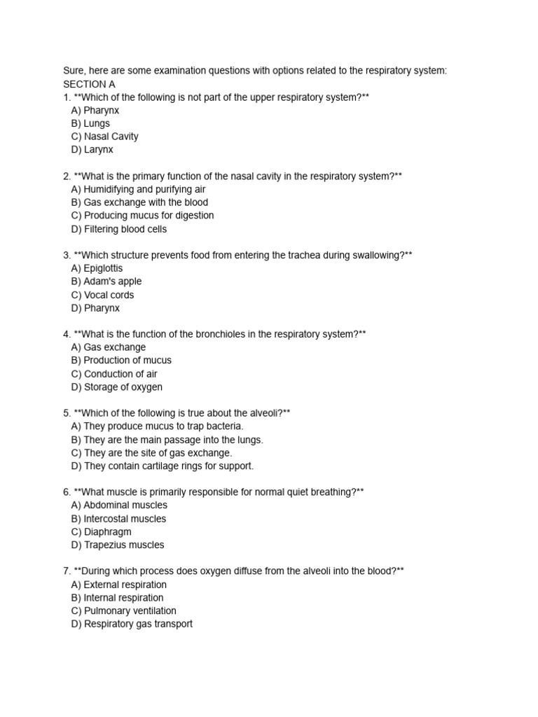 The respiratory system question and any pdf respiratory system