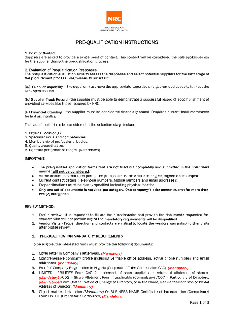 NRC Supplier Prequalification Guidelines | PDF | Bankruptcy | Business