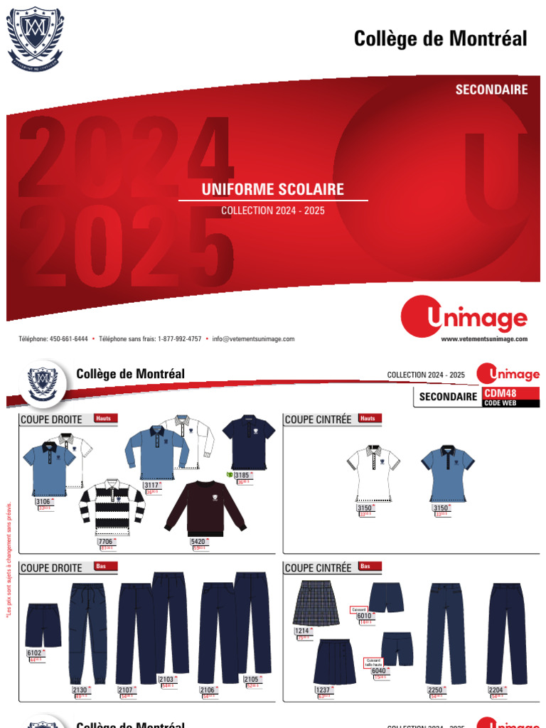 Uniformes scolaires 2024-2025 Collège Montréal | PDF