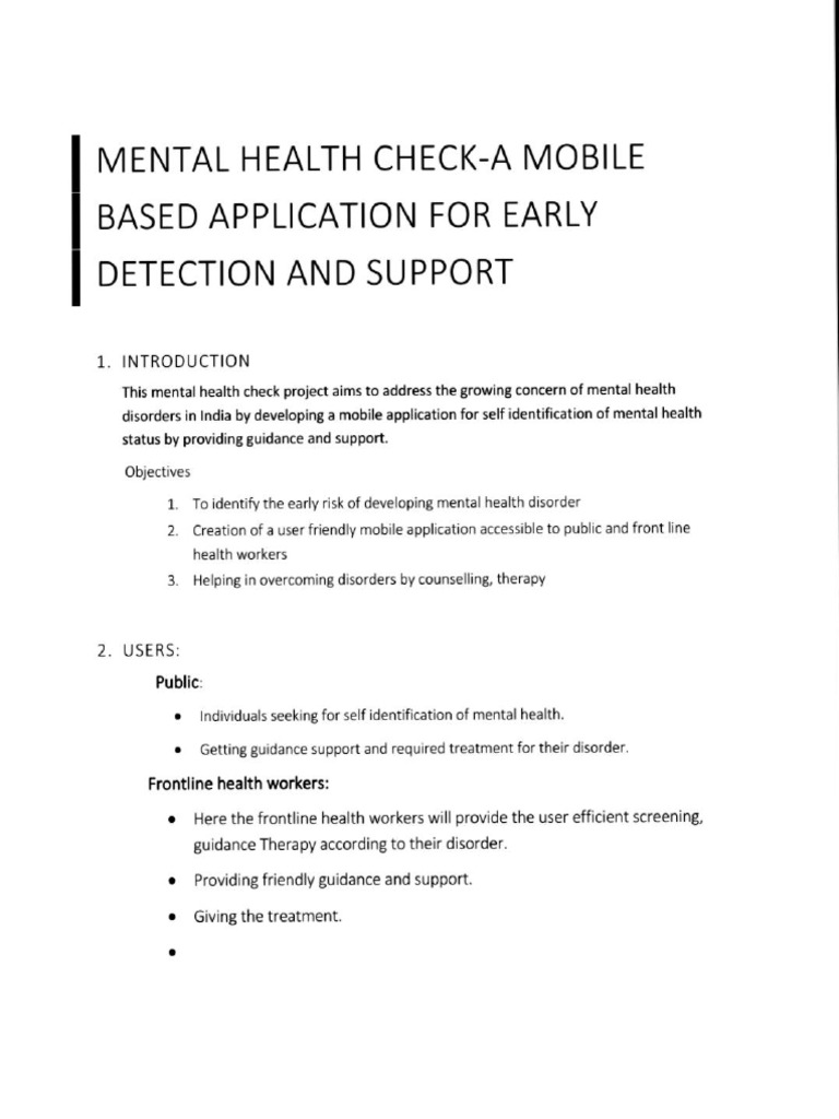 Document On Mental Health Application | PDF