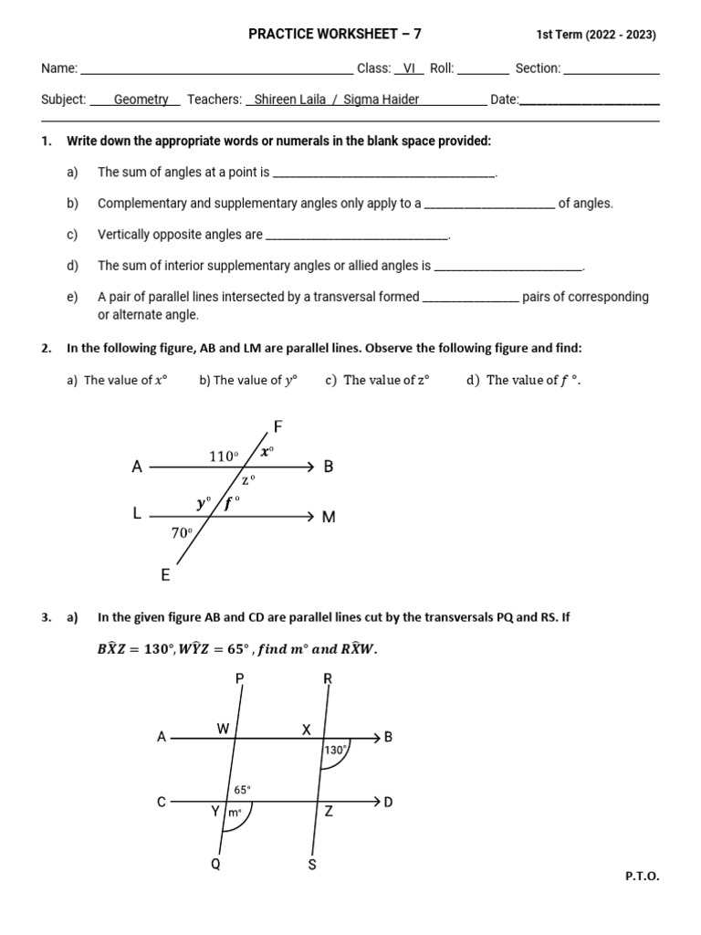 Geometry Practice for Class VI | PDF | Geometry | Euclidean Geometry