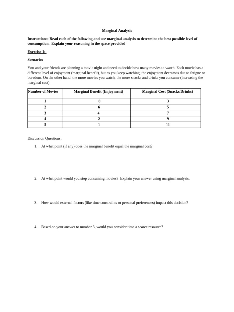 Marginal Analysis - Lesson 2 Activity 3 | PDF | Profit (Economics ...