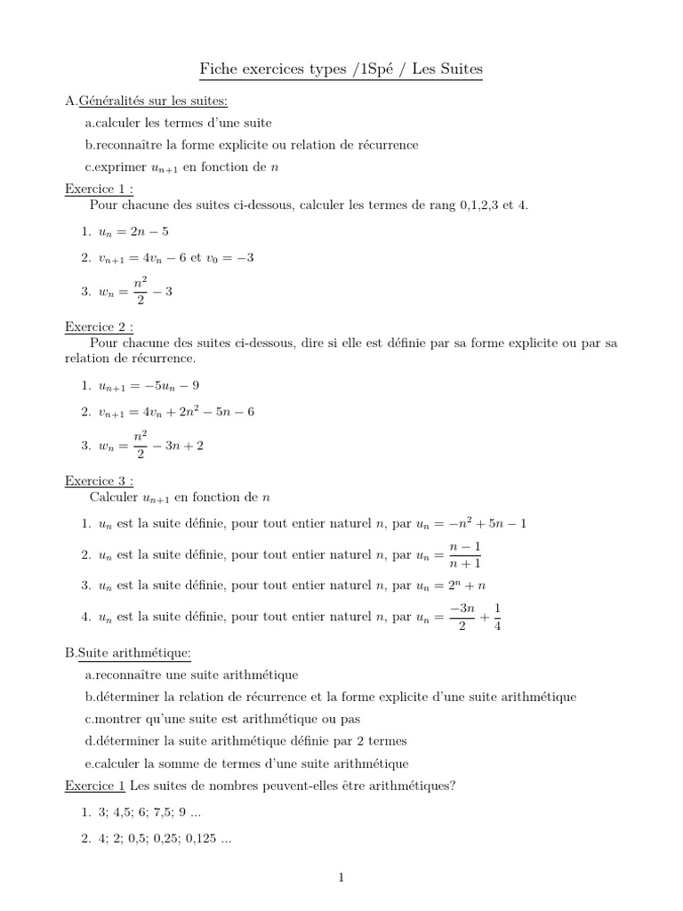 Exercices sur les Suites Mathématiques | PDF | Arithmétique | Mathématiques