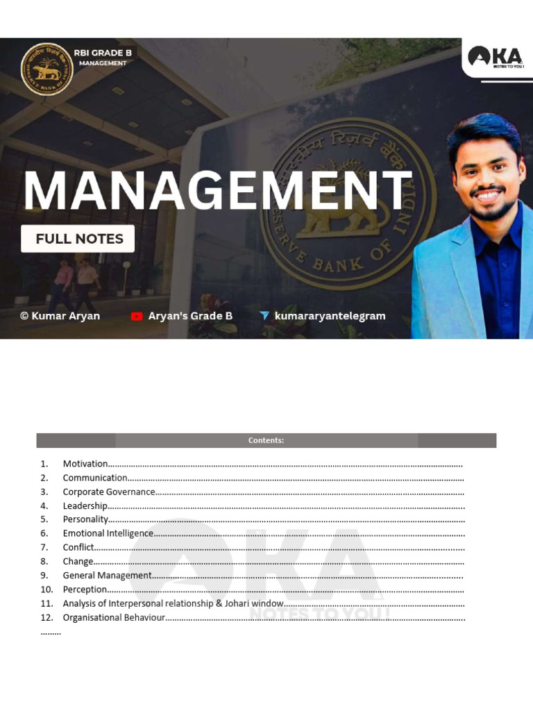 Management Notes by Kumar Aryan | PDF | Motivational | Motivation