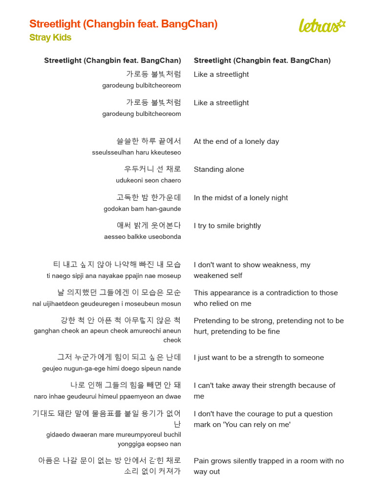 STREETLIGHT (CHANGBIN FEAT. BANGCHAN) - Stray Kids | PDF