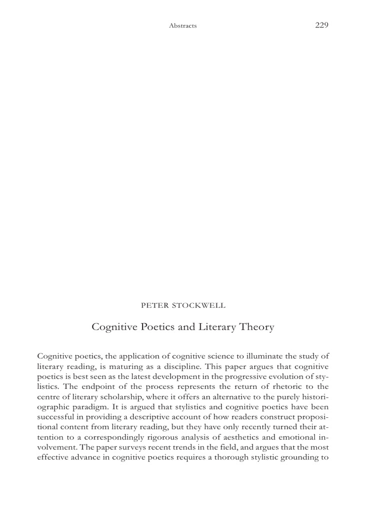 Cognitive Poetics and Literary Theory | PDF | Theory | Cognitive Science
