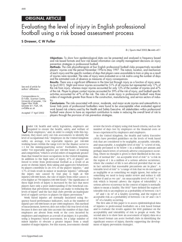 Risk Assessment of Football Injuries | PDF | Risk
