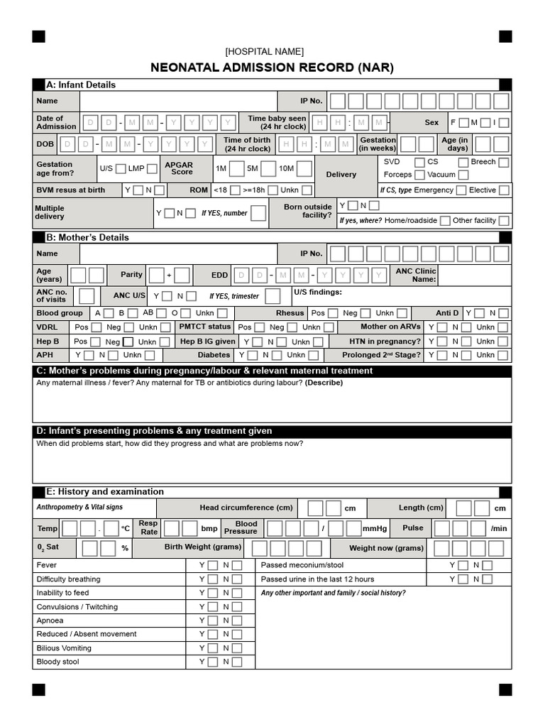 Neonatal Admission Record Template | PDF | Childbirth | Medical Specialties