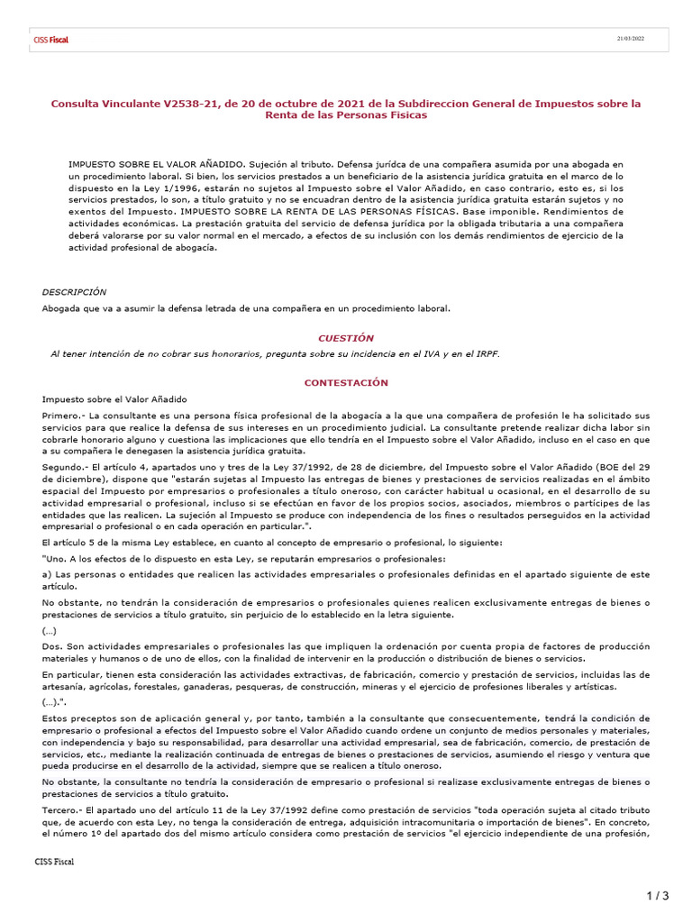 DGT V2538-21 Prestacion Gratuita de Un Servicio IRPF e IVA | PDF ...