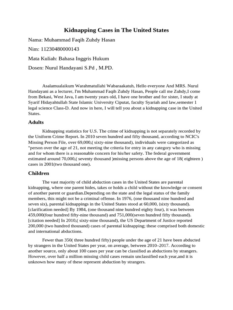 Overview of U.S. Kidnapping Cases | PDF | Kidnapping | Crime & Violence