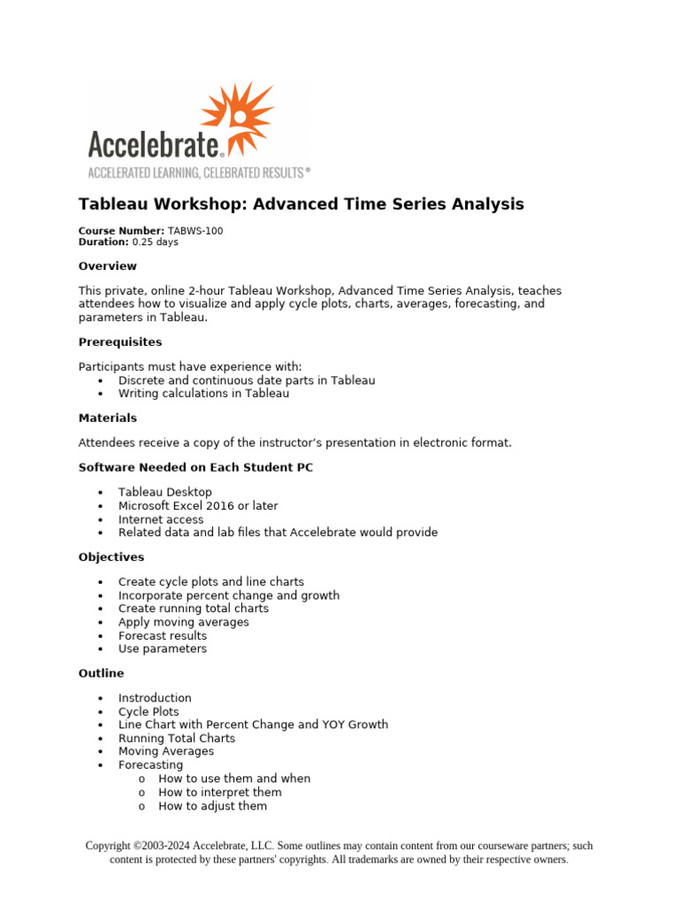Tableau Workshop - Advanced Time Series Analysis | PDF