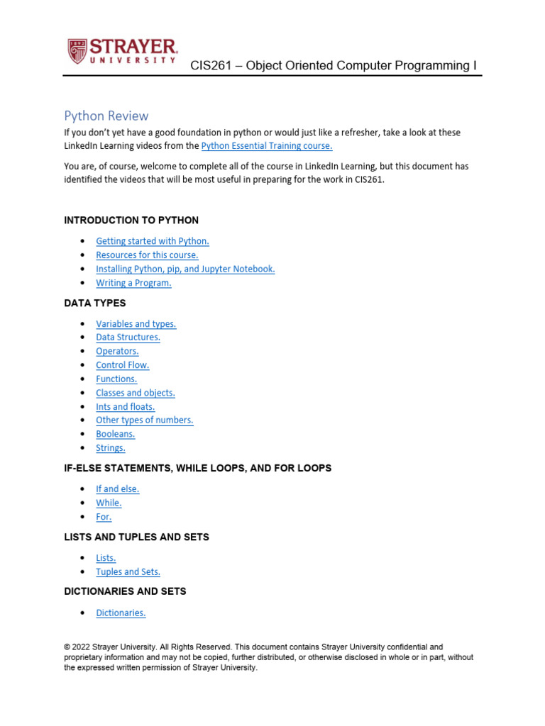 CIS261_Python Review_Video Links | PDF