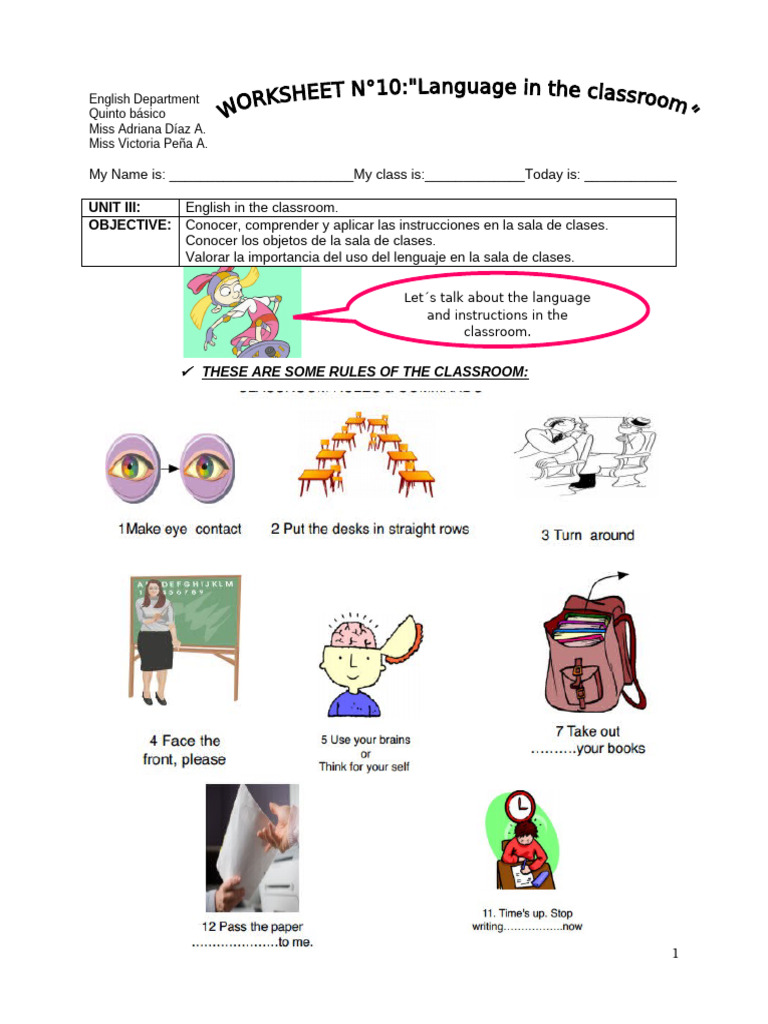 5° - Unit 3 - Guia 10 Language in The Classroom | PDF | Human Communication