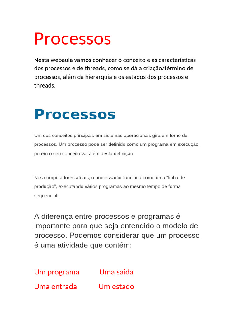 Características de Processos e Threads | PDF | Processo (informática ...