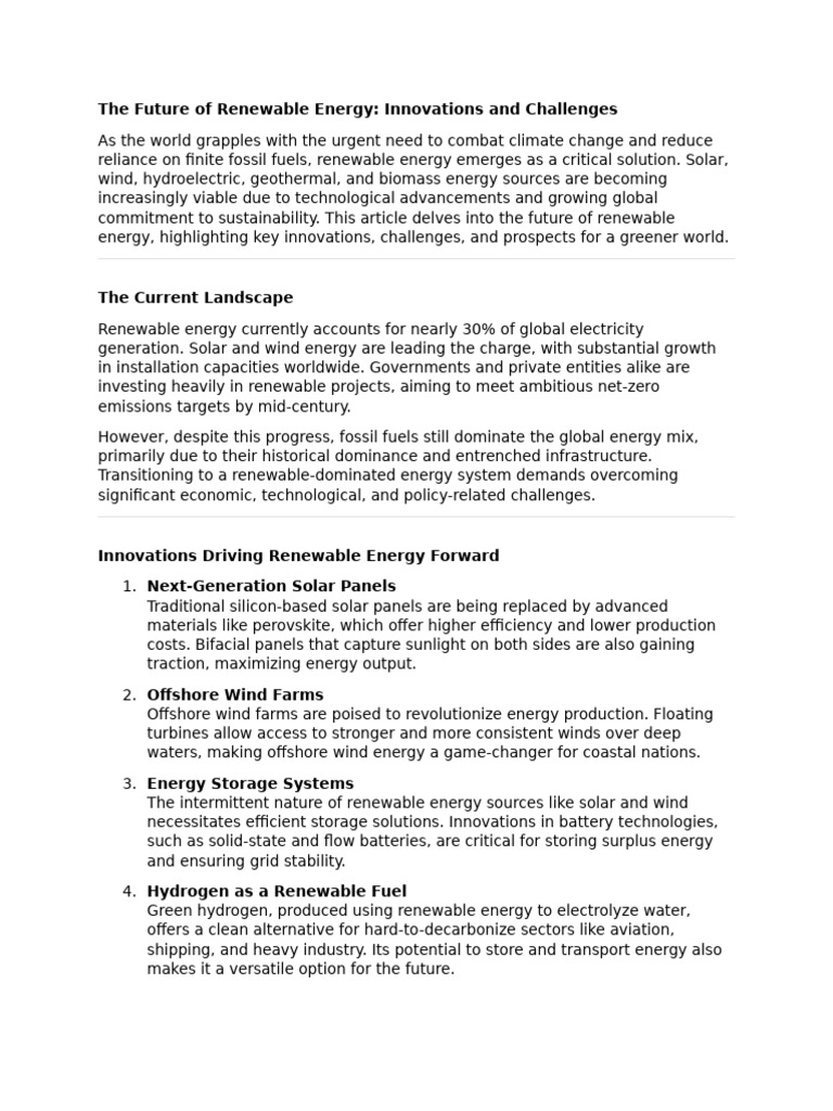 The Future of Renewable Energy | PDF | Renewable Energy | Wind Power