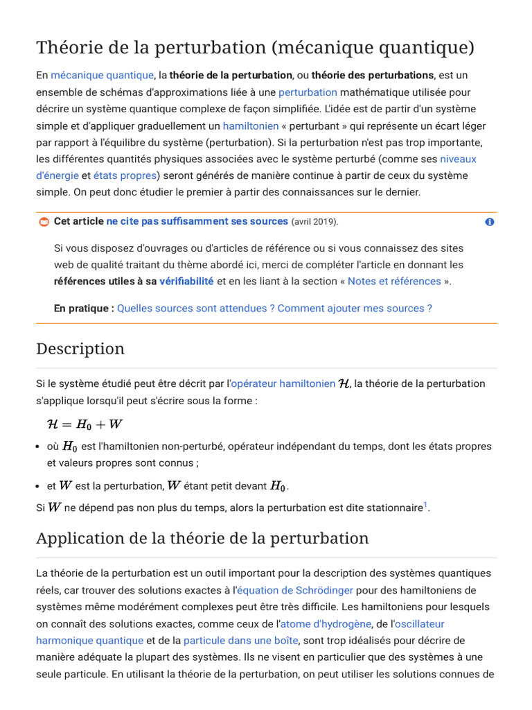 Théorie de la perturbation en mécanique quantique | PDF | Théorie de la ...