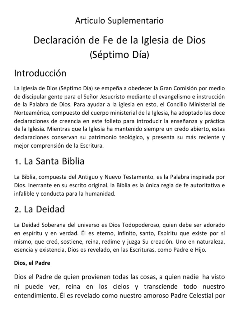 Creencias Fundamentales de la Iglesia SDA | PDF | Cristo (título ...