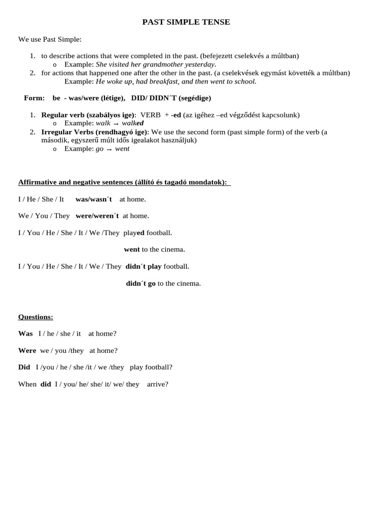 Past Simple - Grammar | PDF | Grammatical Tense | Language Mechanics