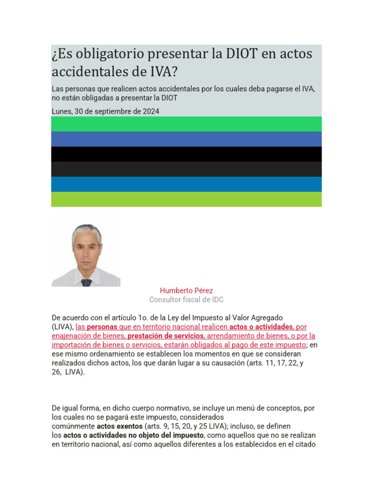 DIOT y Actos Accidentales de IVA | PDF | Impuestos | Impuesto al valor ...