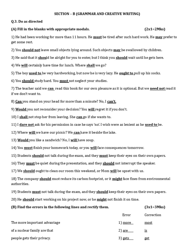 Section B (Grammar & C.W.) | PDF | Mental Health