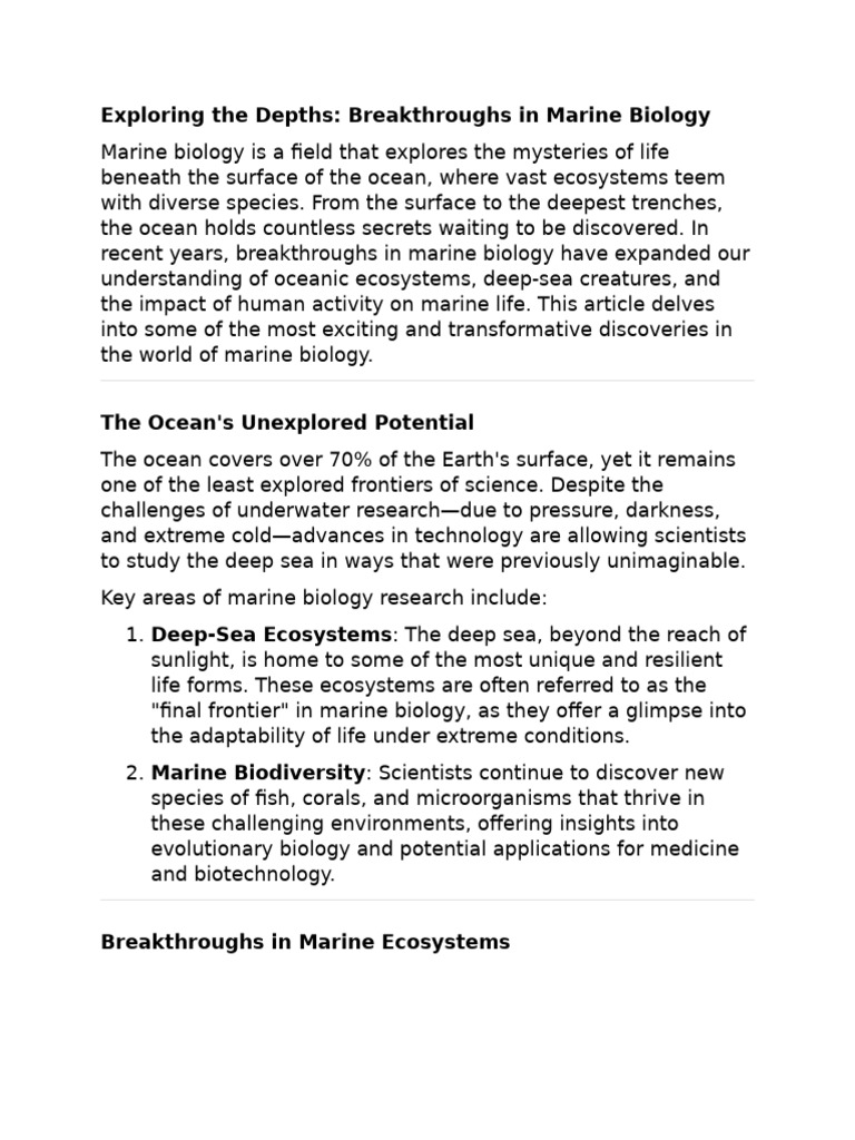Exploring The Depths | PDF | Marine Biology | Oceans