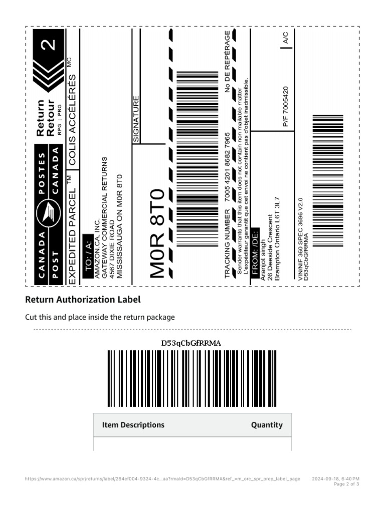 Return authorization label cut this and place inside the return