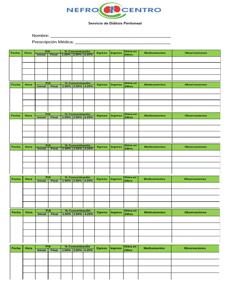 Registro de Diálisis Peritoneal 24hrs | PDF