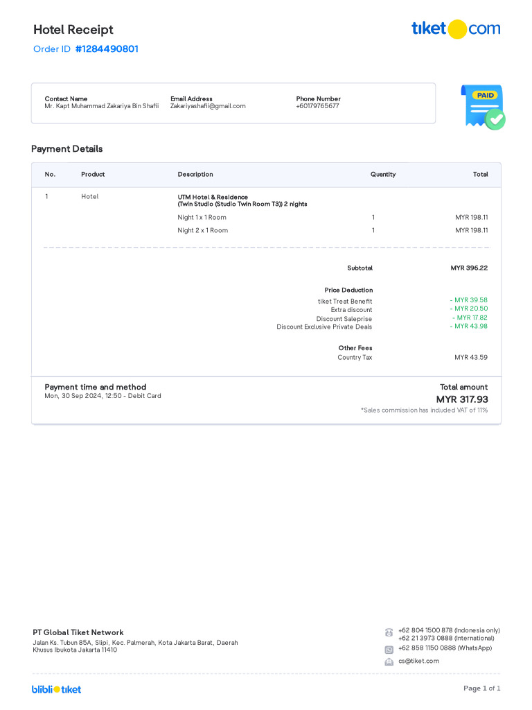 Hotel Booking Receipt for UTM Hotel | PDF | Economies | Money